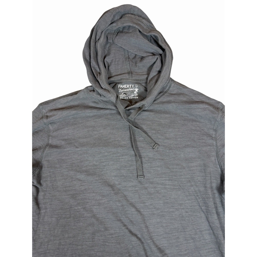 Faherty Mens XL Gray Sunwashed Organic Cotton Garment Dyed Pullover Hoodie Peru